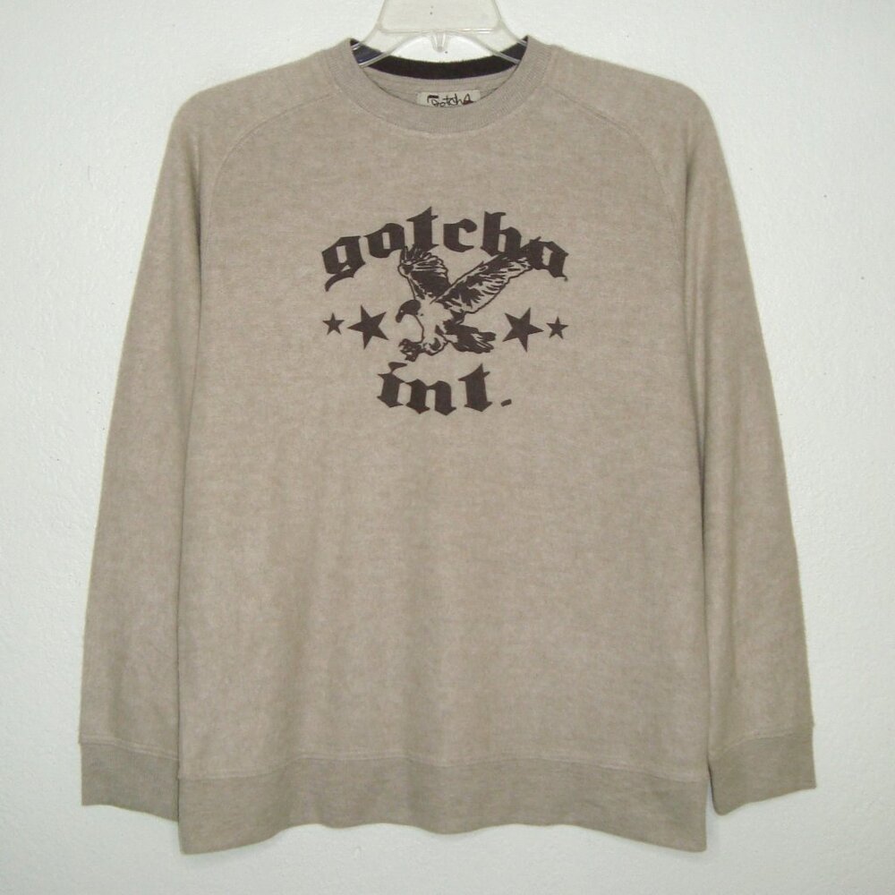 NWOT Gotcha Int. Graphic Print Mens Soft Crew Neck Beige Sweater Size L